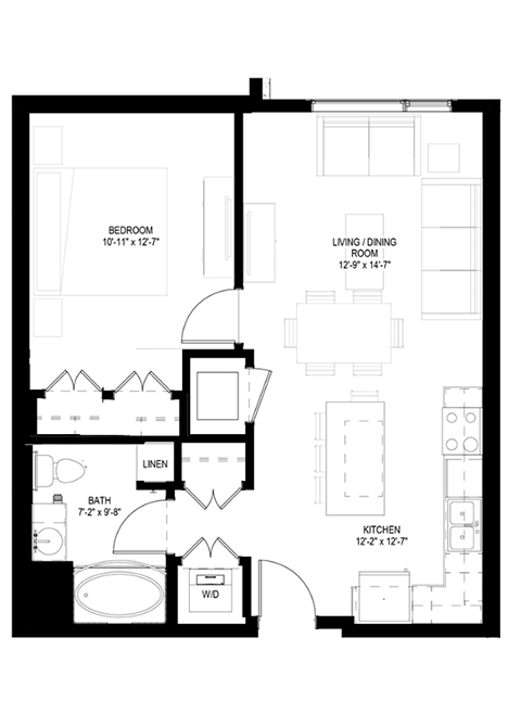 Grand Central Flats_1 Bedroom Floor Plan